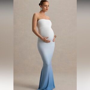 Club L London Strapless White and Blue Ombre Dress